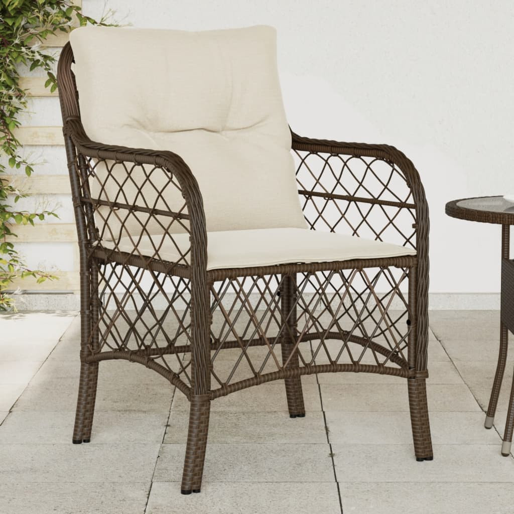 vidaXL Gartenstühle mit Kissen 2 Stk. Braun Poly Rattan