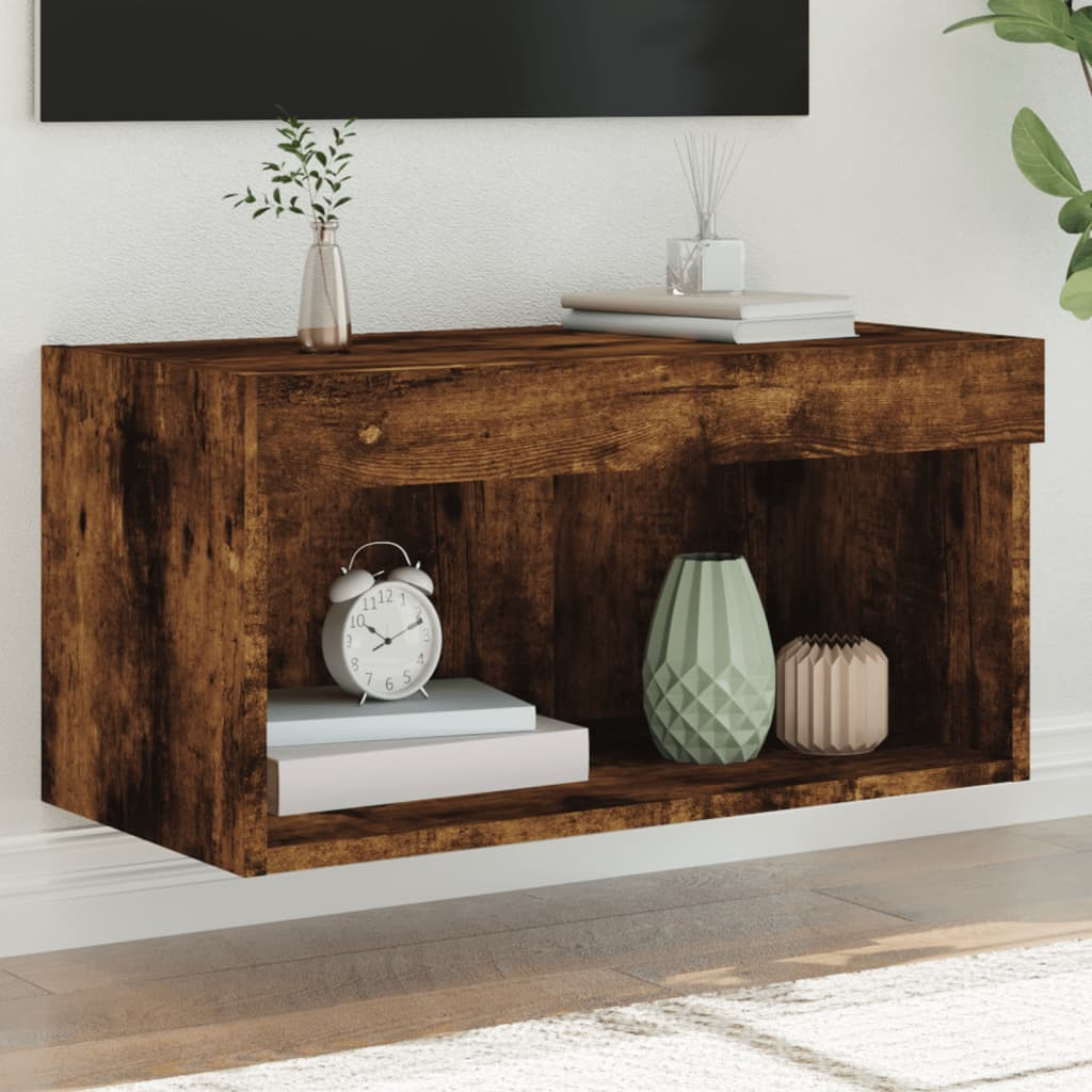 vidaXL TV-Schrank mit LED-Leuchten Räuchereiche 60x30x30 cm