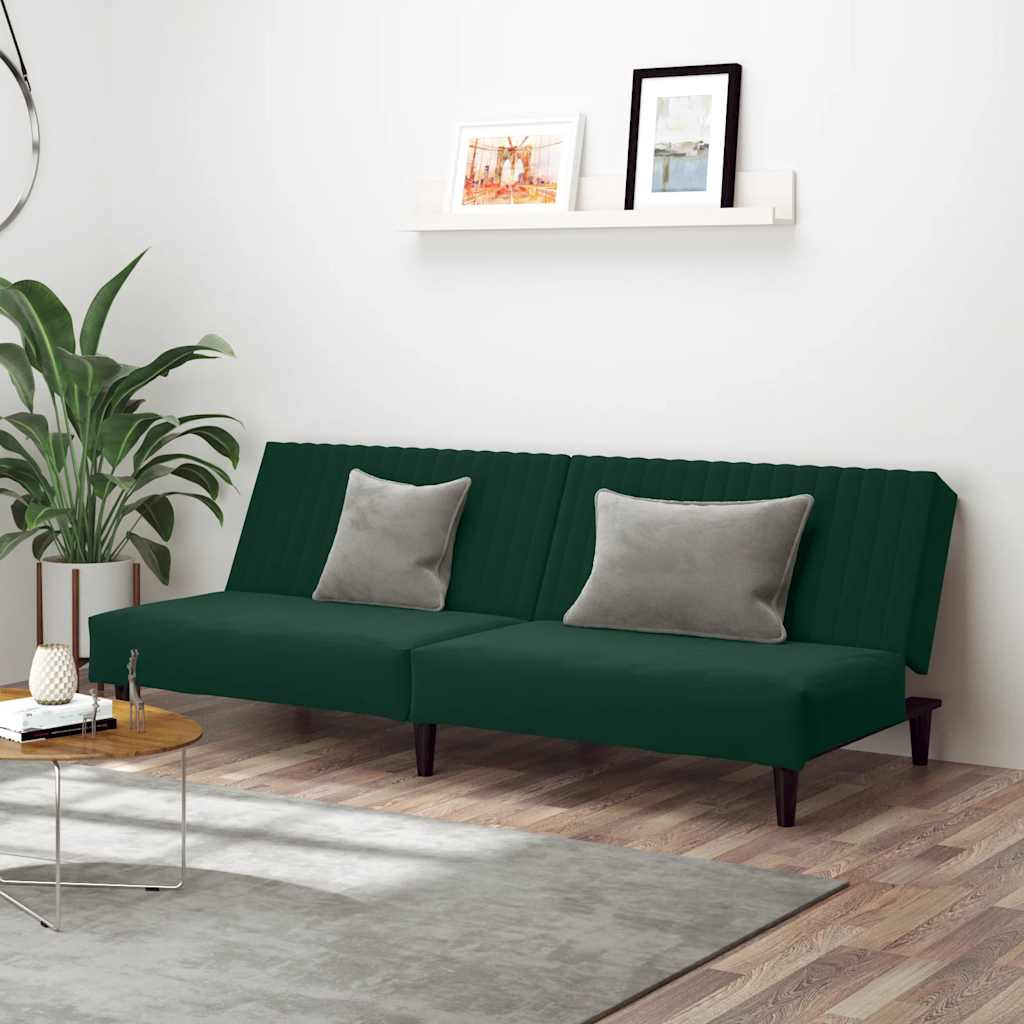 vidaXL Schlafsofa 2-Sitzer Dunkelgrün Samt