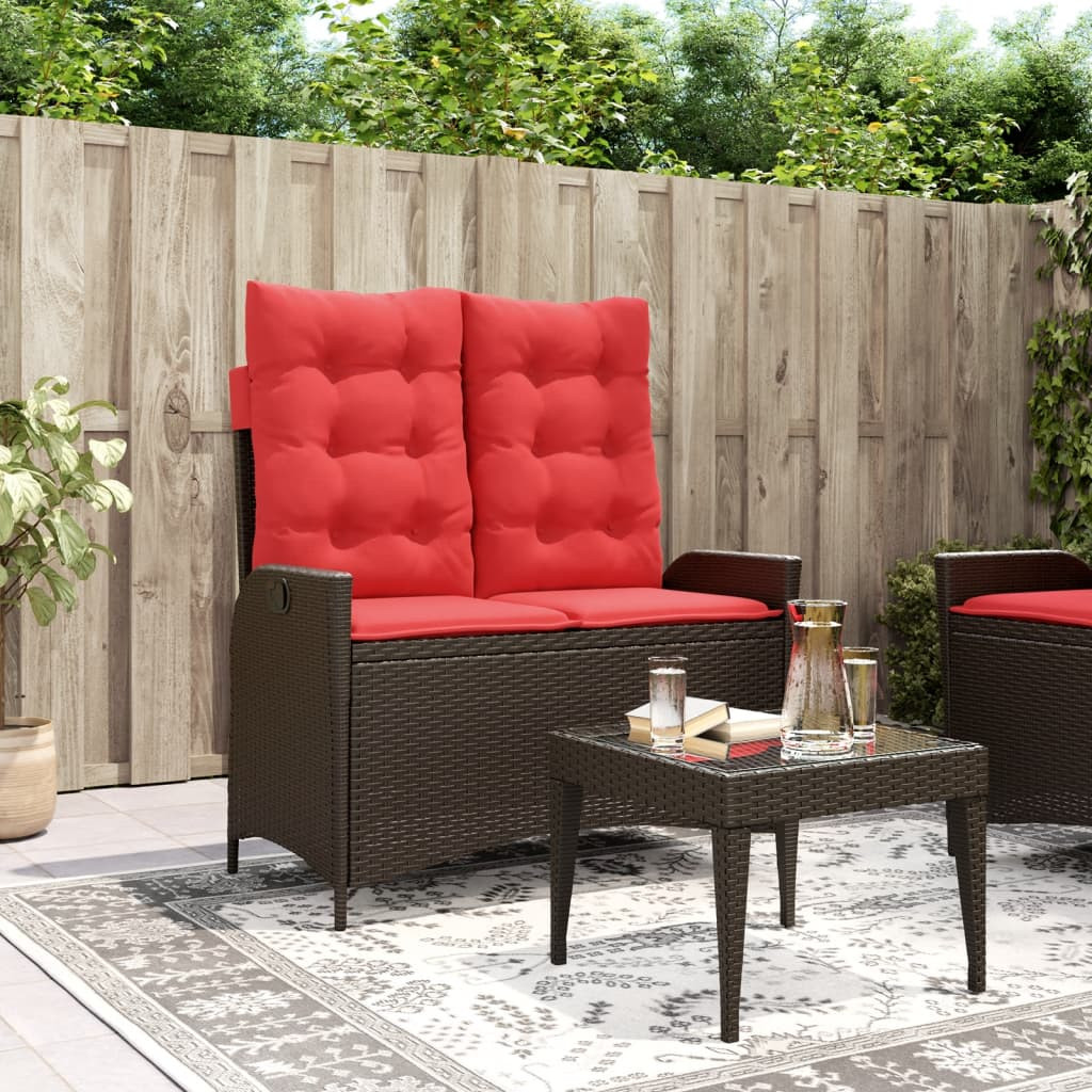 vidaXL Gartenbank Verstellbar mit Kissen Braun Poly Rattan