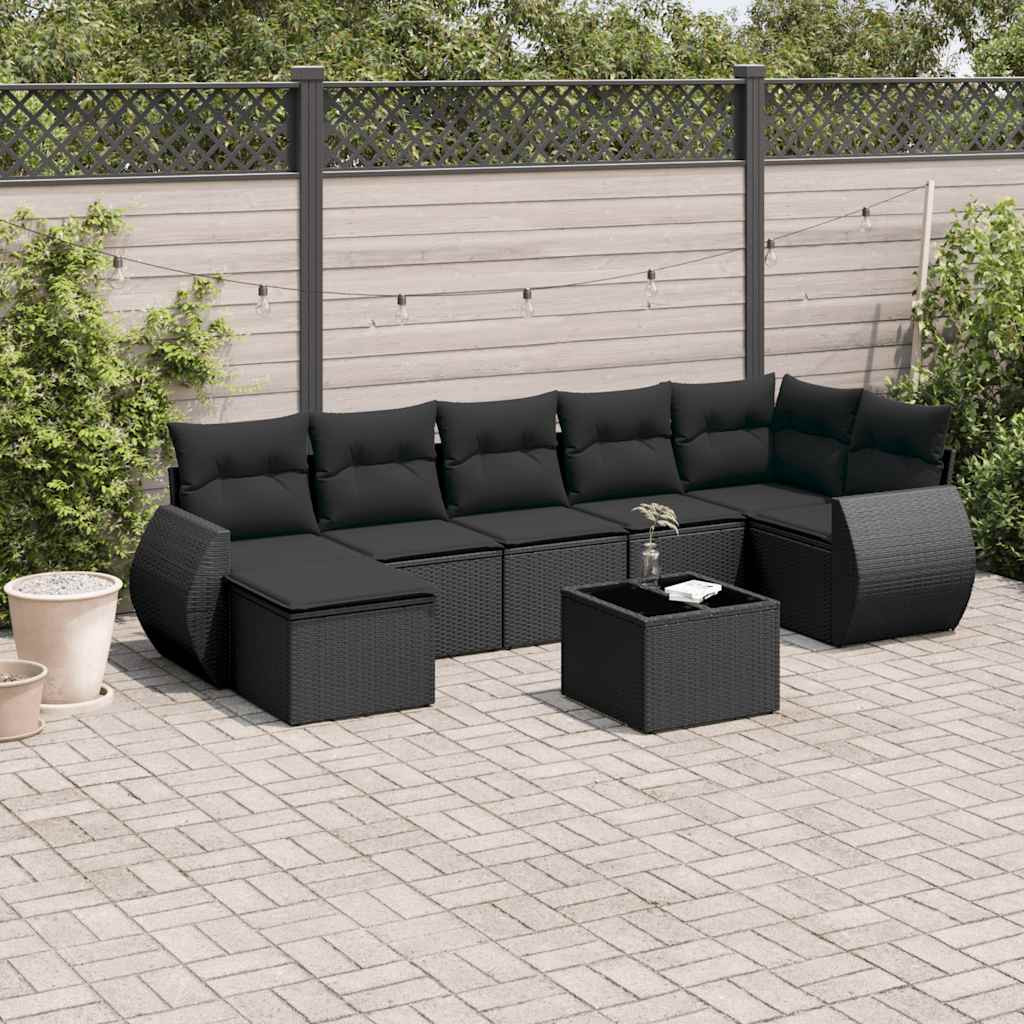 vidaXL 8-tlg. Garten-Sofagarnitur mit Kissen Schwarz Poly Rattan