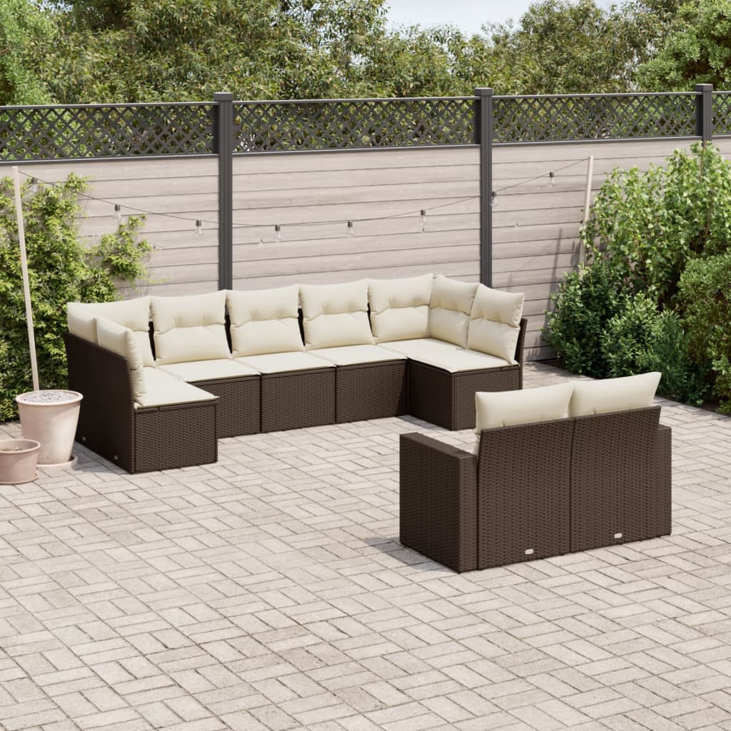 vidaXL 9-tlg. Garten-Sofagarnitur mit Kissen Braun Poly Rattan