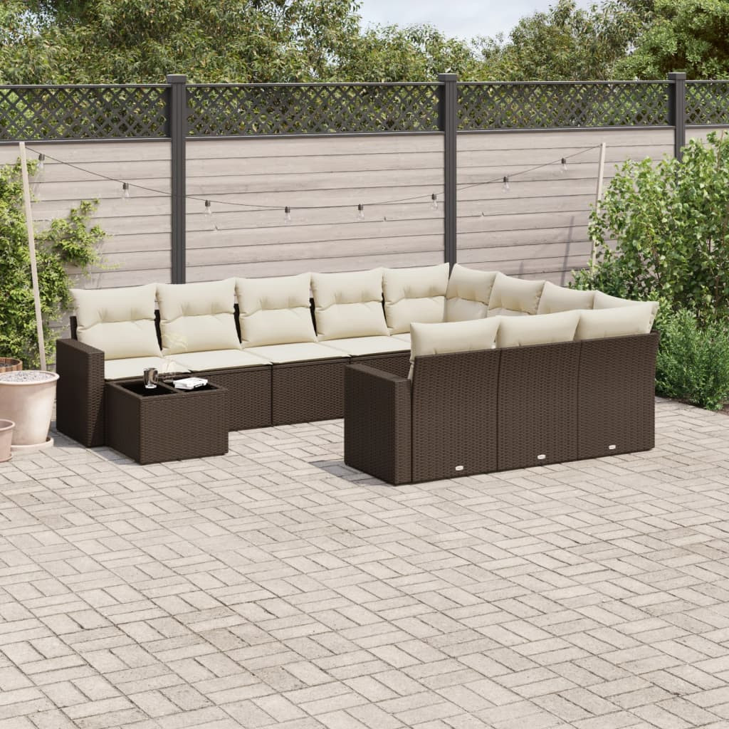 vidaXL 11-tlg. Garten-Sofagarnitur mit Kissen Braun Poly Rattan