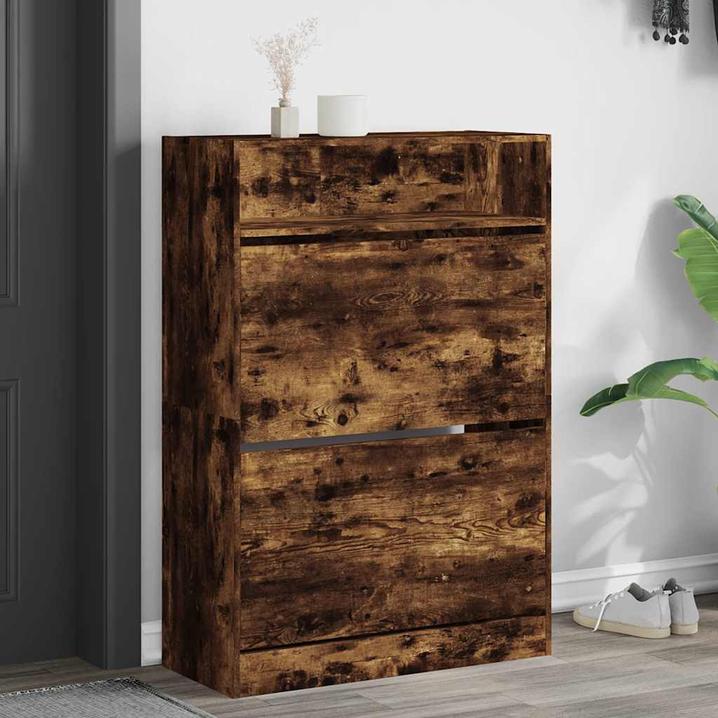 vidaXL Schuhschrank mit 2 Klappen Räuchereiche 80x34x116 cm