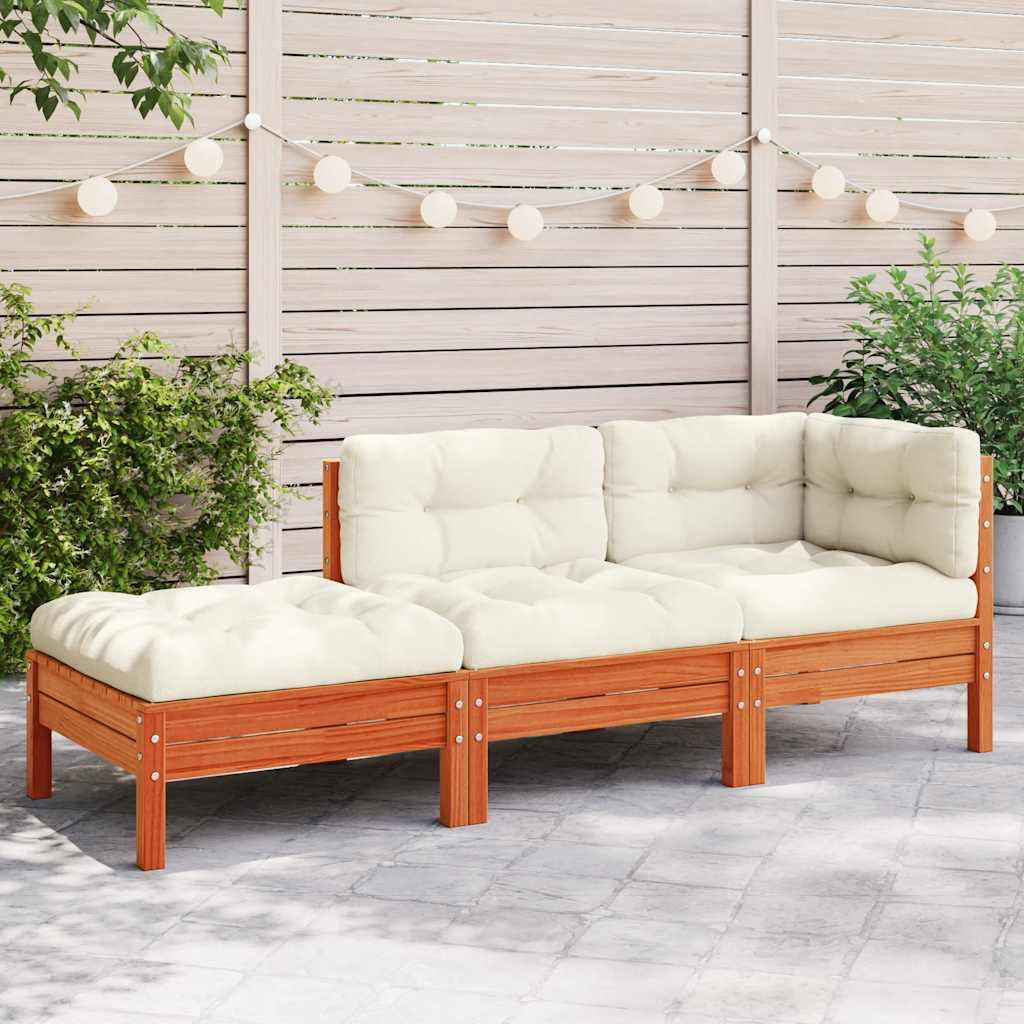 vidaXL Gartensofa mit Kissen und Hocker 3-Sitzer