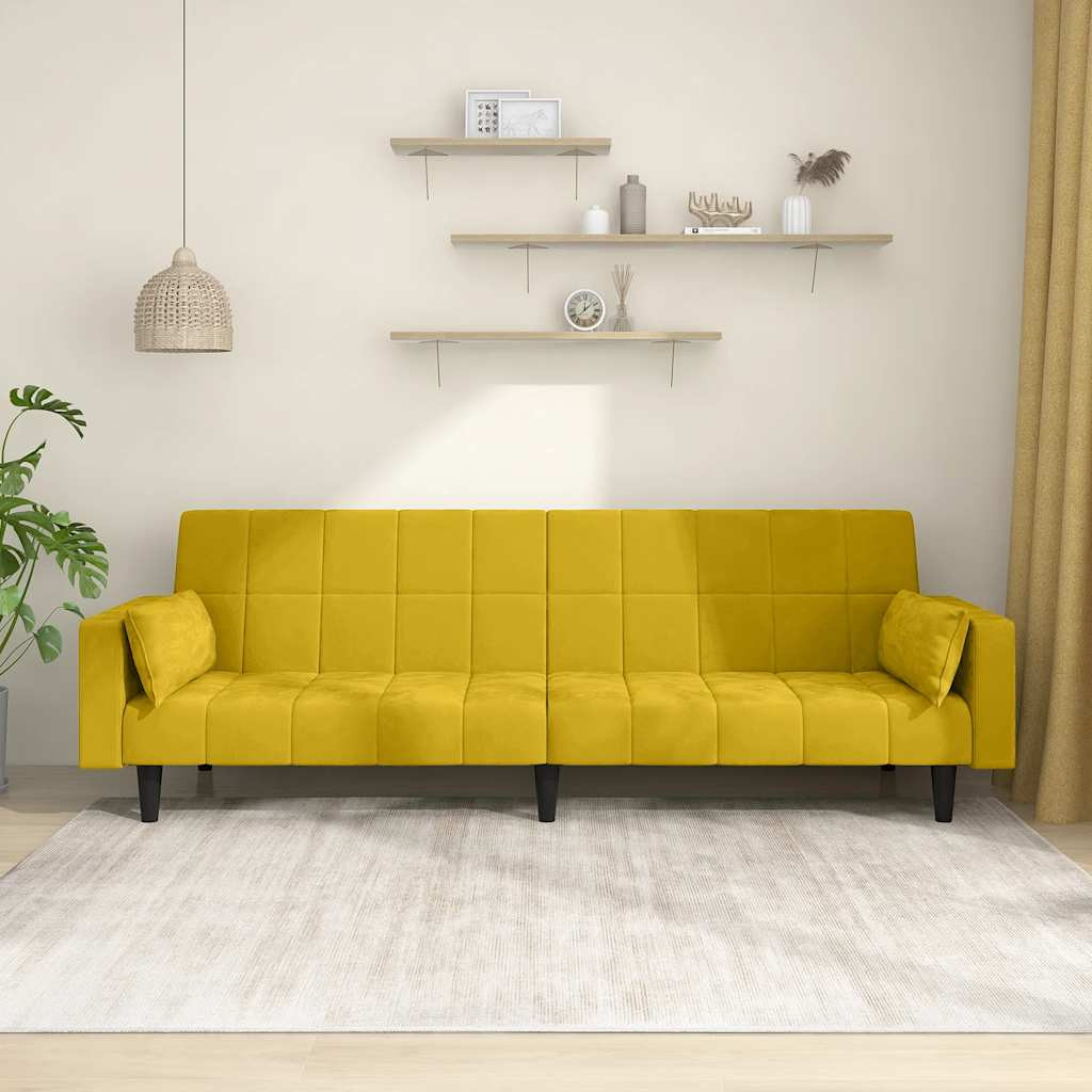 vidaXL Schlafsofa 2-Sitzer mit 2 Kissen Gelb Samt