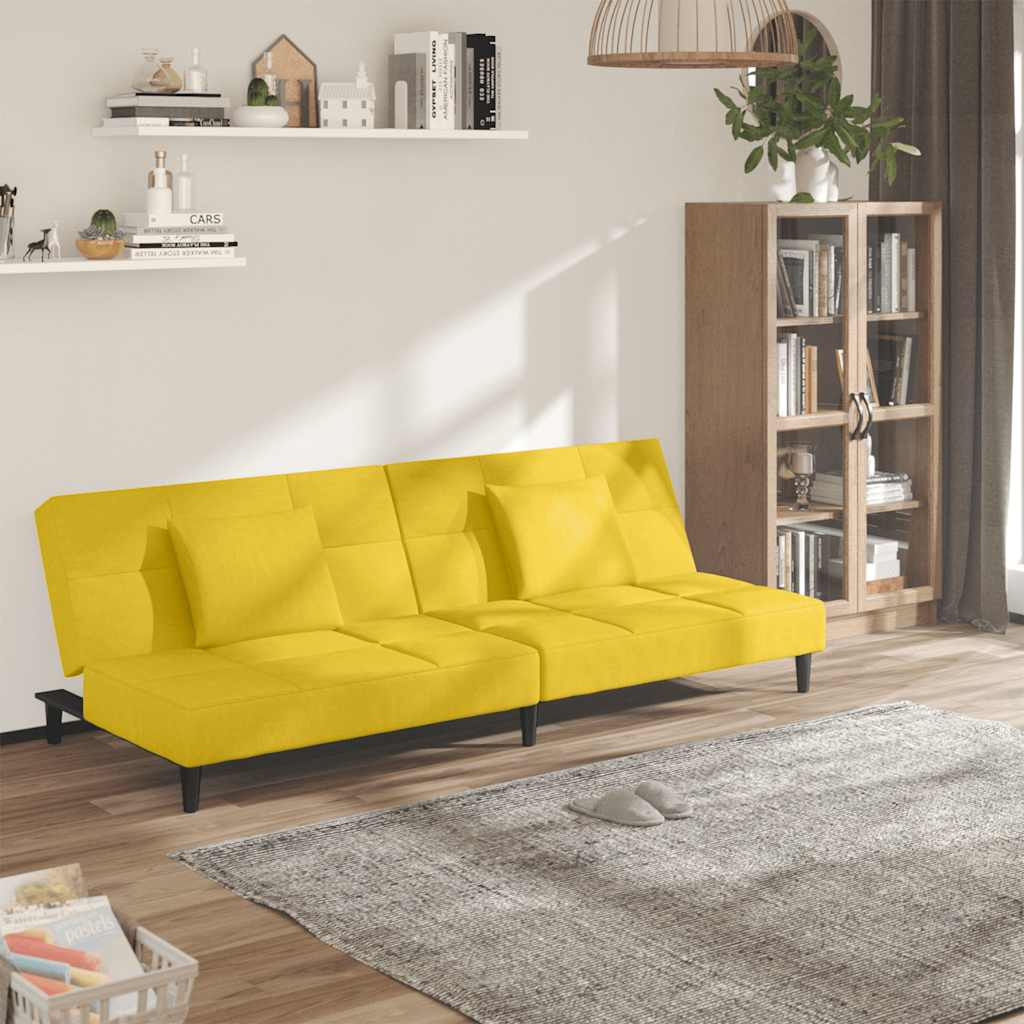 vidaXL Schlafsofa 2-Sitzer mit 2 Kissen Gelb Samt