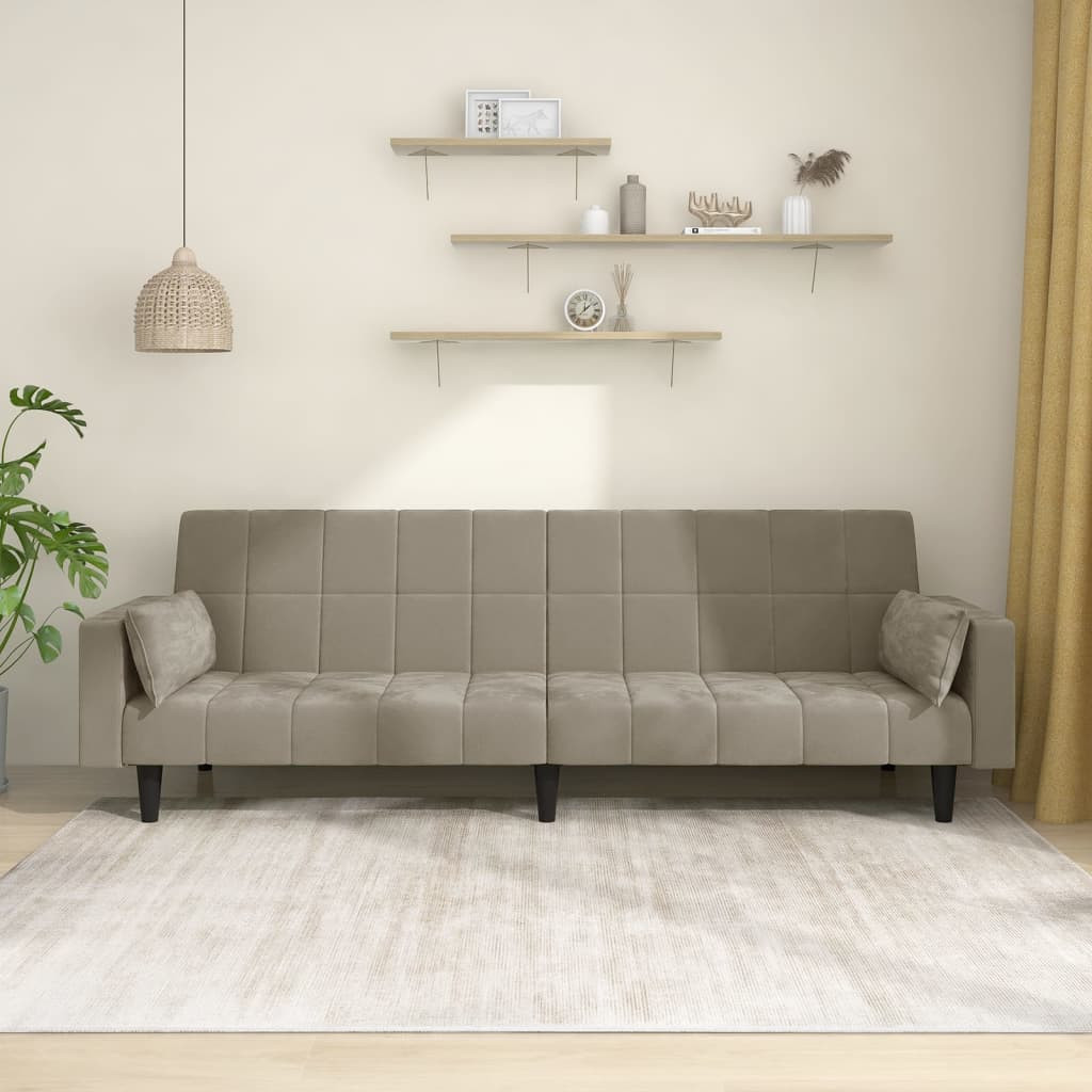 vidaXL Schlafsofa 2-Sitzer mit 2 Kissen Hellgrau Samt