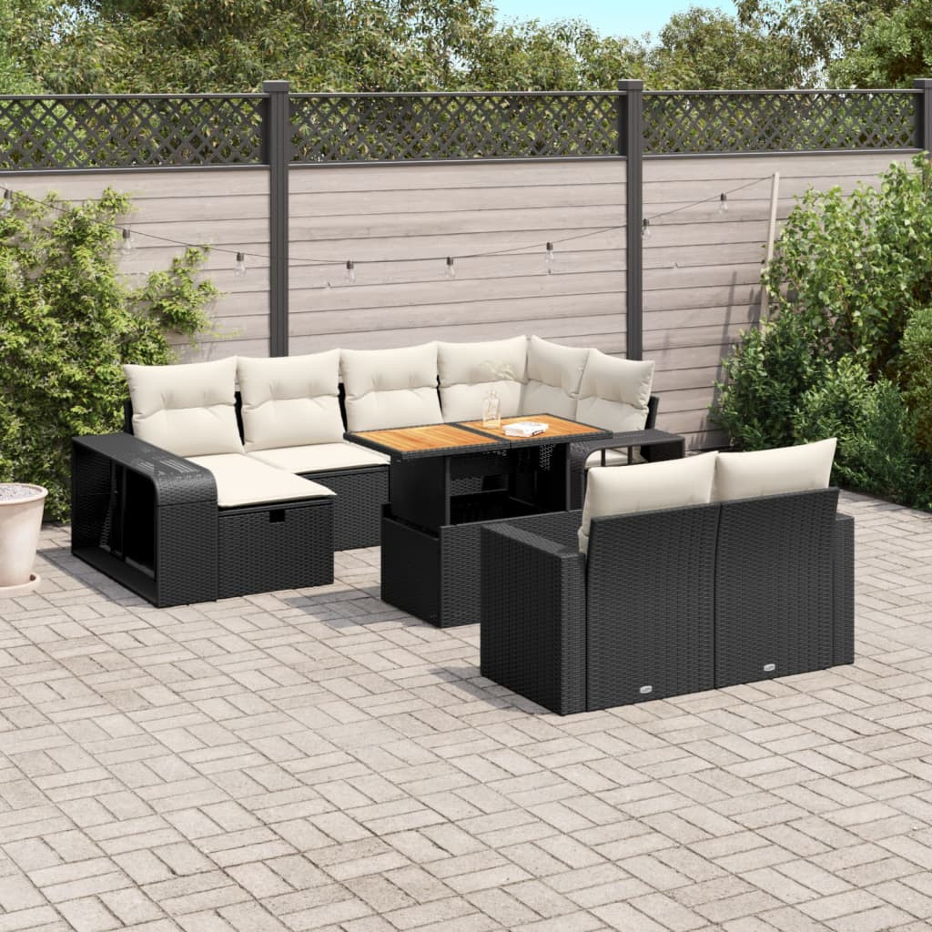 vidaXL 11-tlg. Garten-Sofagarnitur mit Kissen Schwarz Poly Rattan