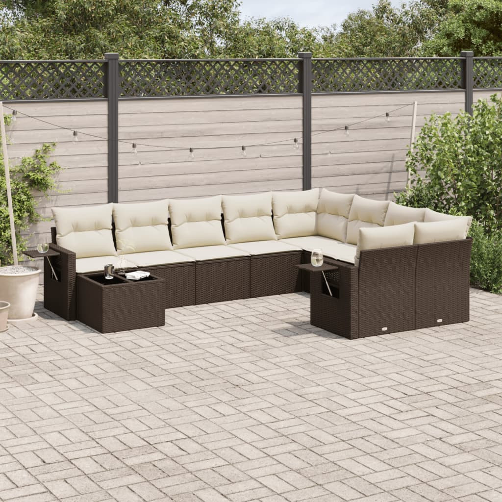 vidaXL 10-tlg. Garten-Sofagarnitur mit Kissen Braun Poly Rattan