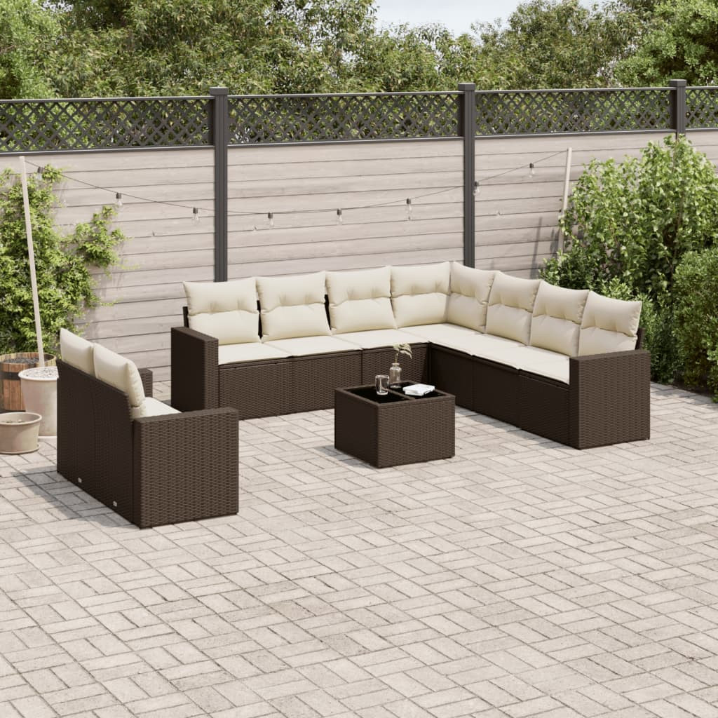 vidaXL 10-tlg. Garten-Sofagarnitur mit Kissen Braun Poly Rattan