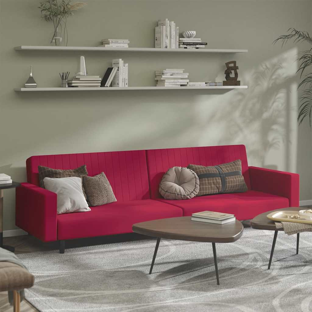 vidaXL Schlafsofa 2-Sitzer Weinrot Samt
