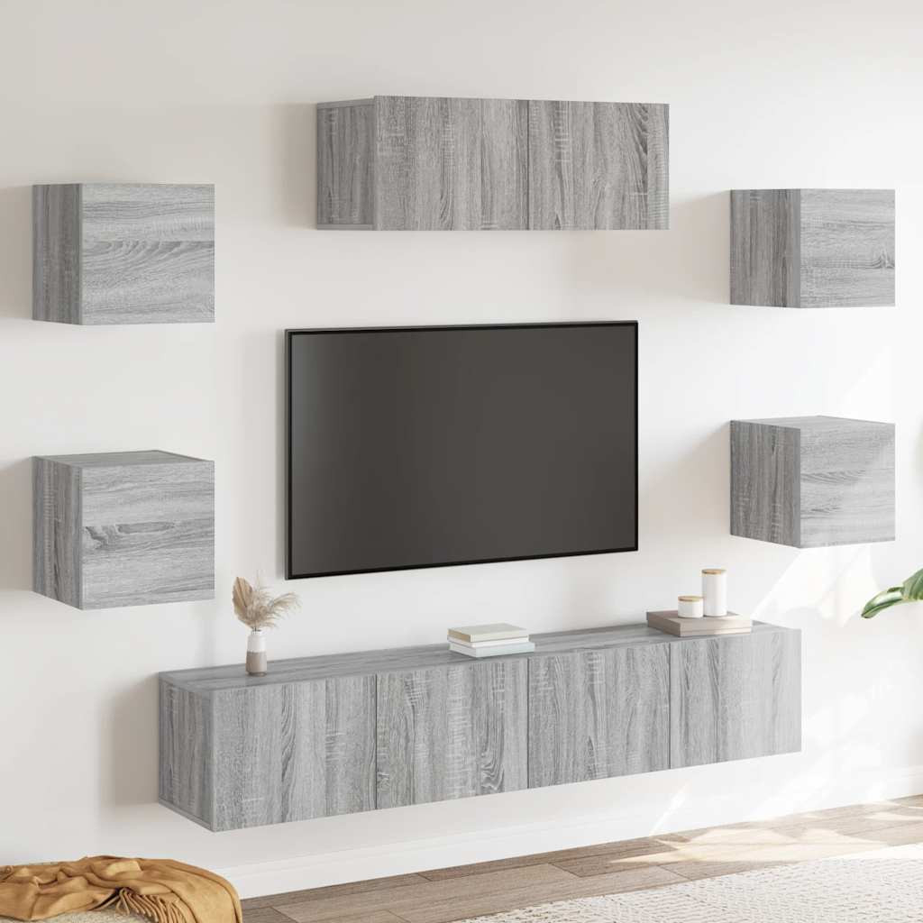 vidaXL 7-tlg. TV-Schrank-Set Grau Sonoma Holzwerkstoff