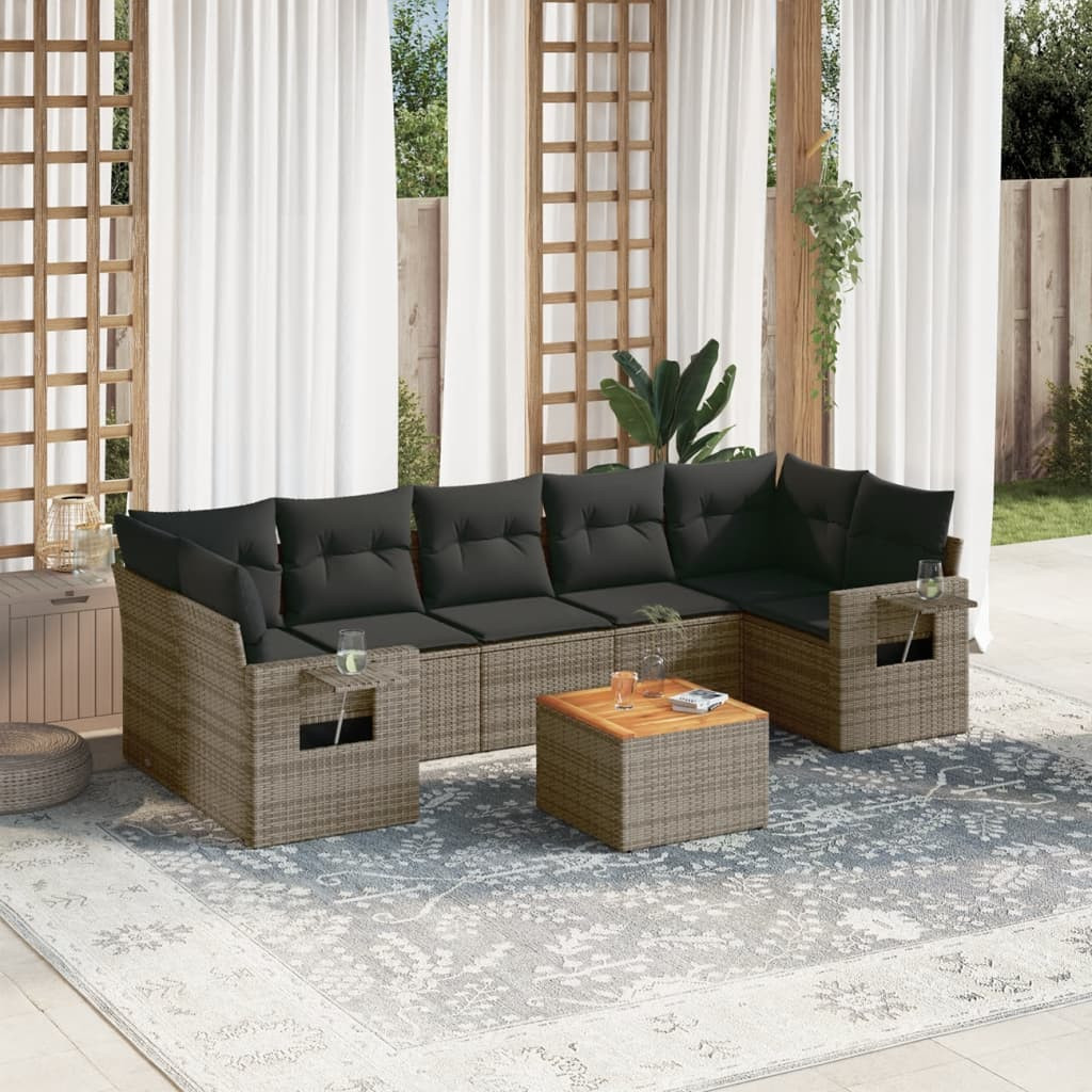 vidaXL 8-tlg. Garten-Sofagarnitur mit Kissen Grau Poly Rattan