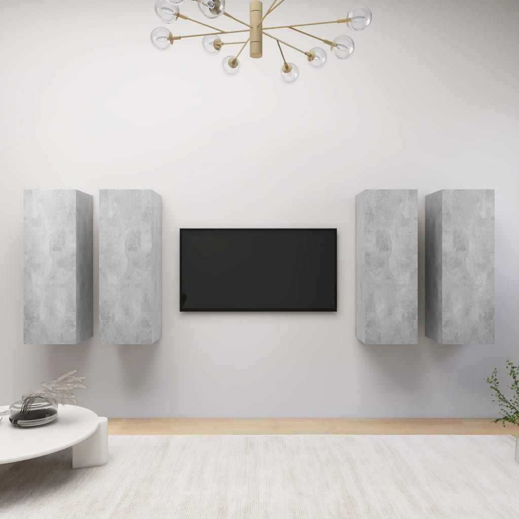 vidaXL TV-Schränke 4 Stk. Betongrau 30,5x30x90 cm Holzwerkstoff