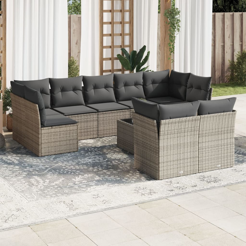 vidaXL 10-tlg. Garten-Sofagarnitur mit Kissen Grau Poly Rattan