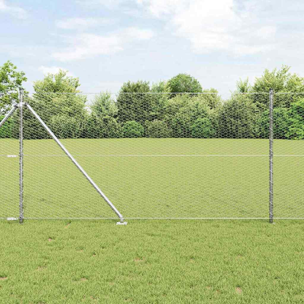 vidaXL Sechseckzaun mit Pfosten 25 x 1 m Verzinkter Stahl Silber Netz