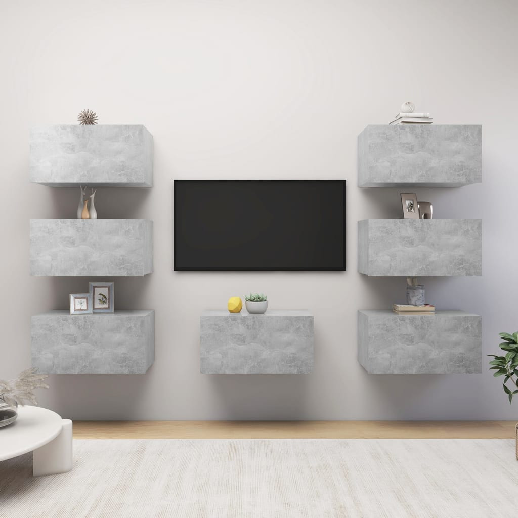 vidaXL TV-Schränke 7 Stk. Betongrau 30,5x30x60 cm Holzwerkstoff