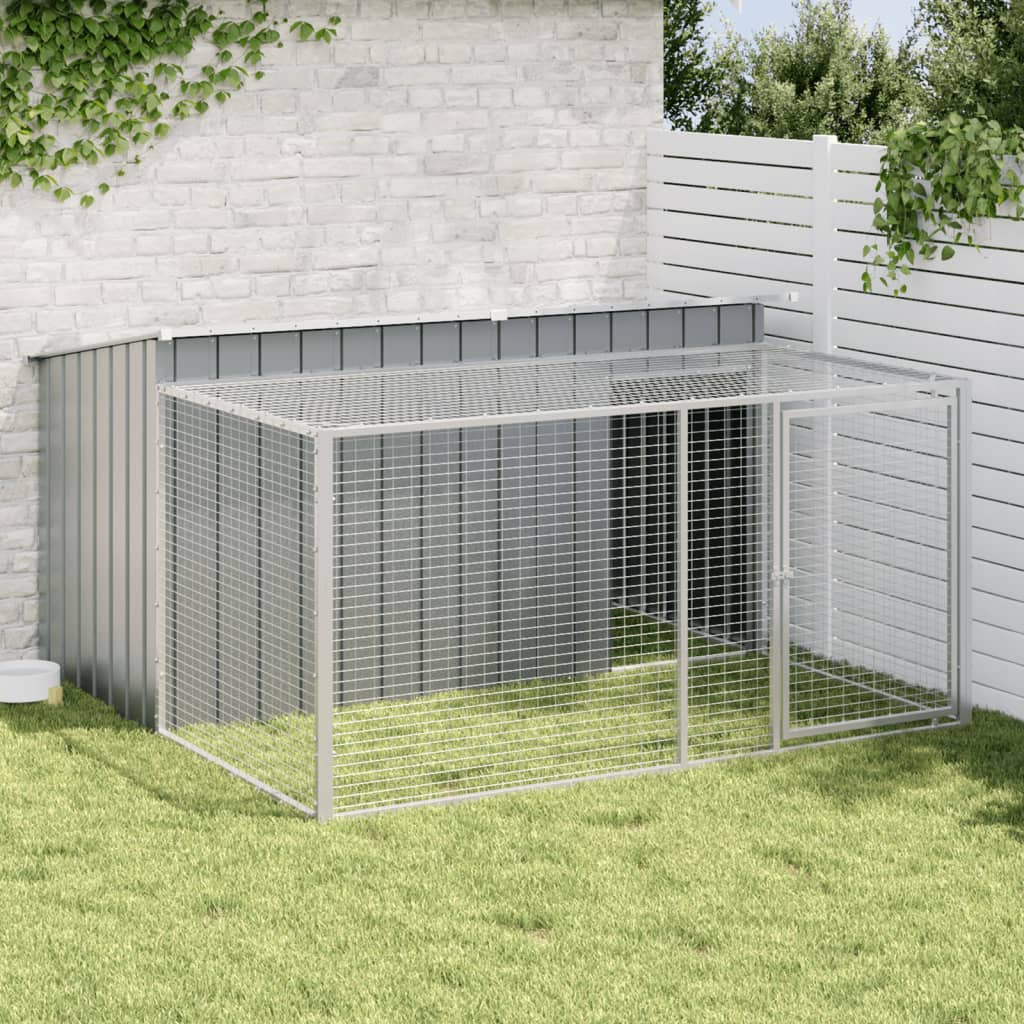 vidaXL Hundehütte mit Auslauf Anthrazit 197x194x110 cm Verzinkter Stahl