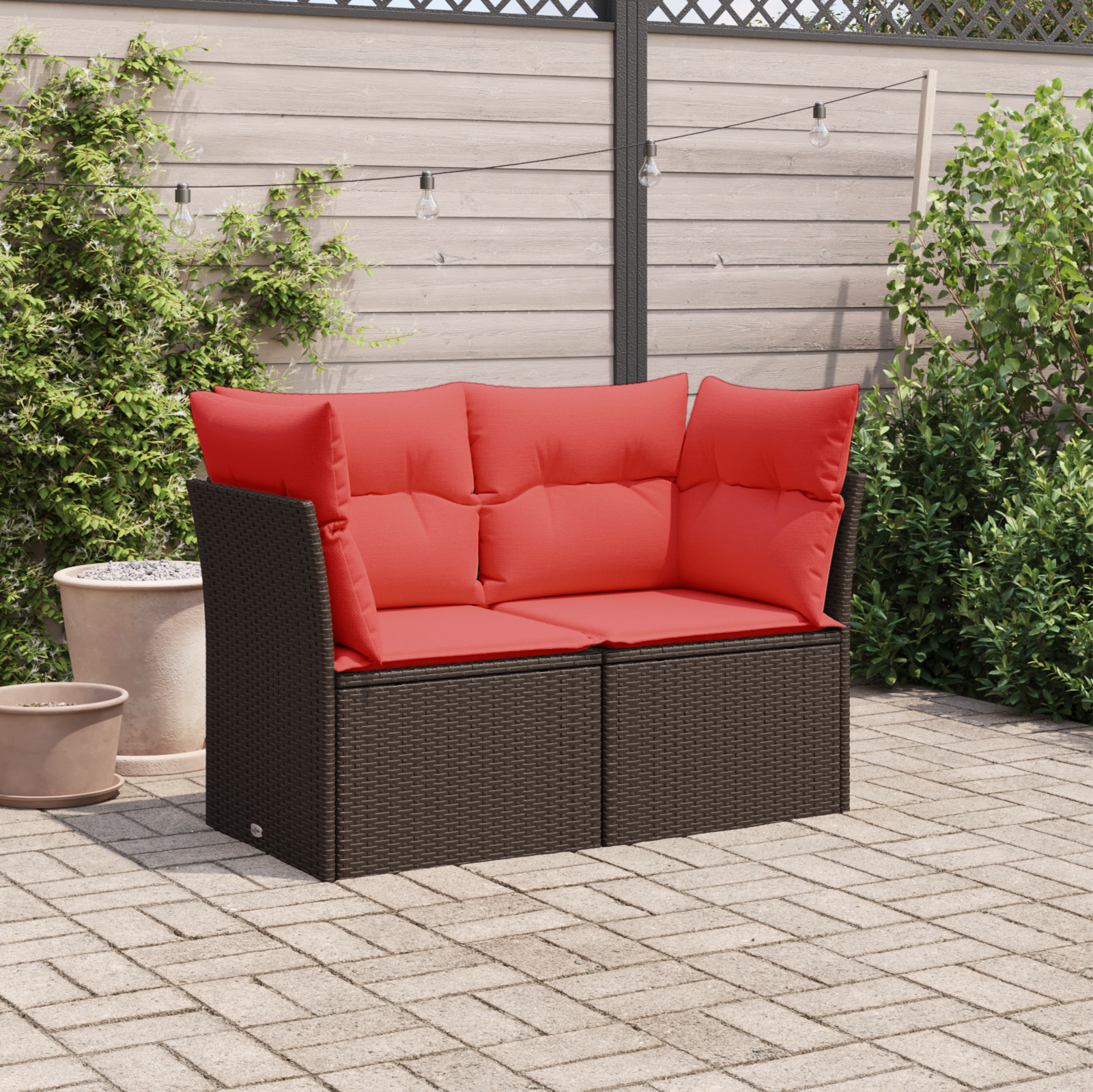 vidaXL | Garten-Sofa | mit Kissen Braun 124 x 62 x 69 cm Poly-Rattan