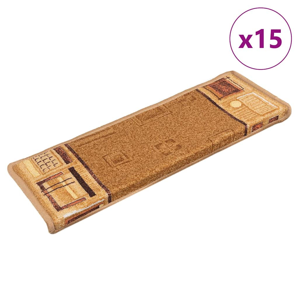vidaXL Treppenmatten Selbstklebend 15 Stk. 65x21x4 cm Beige