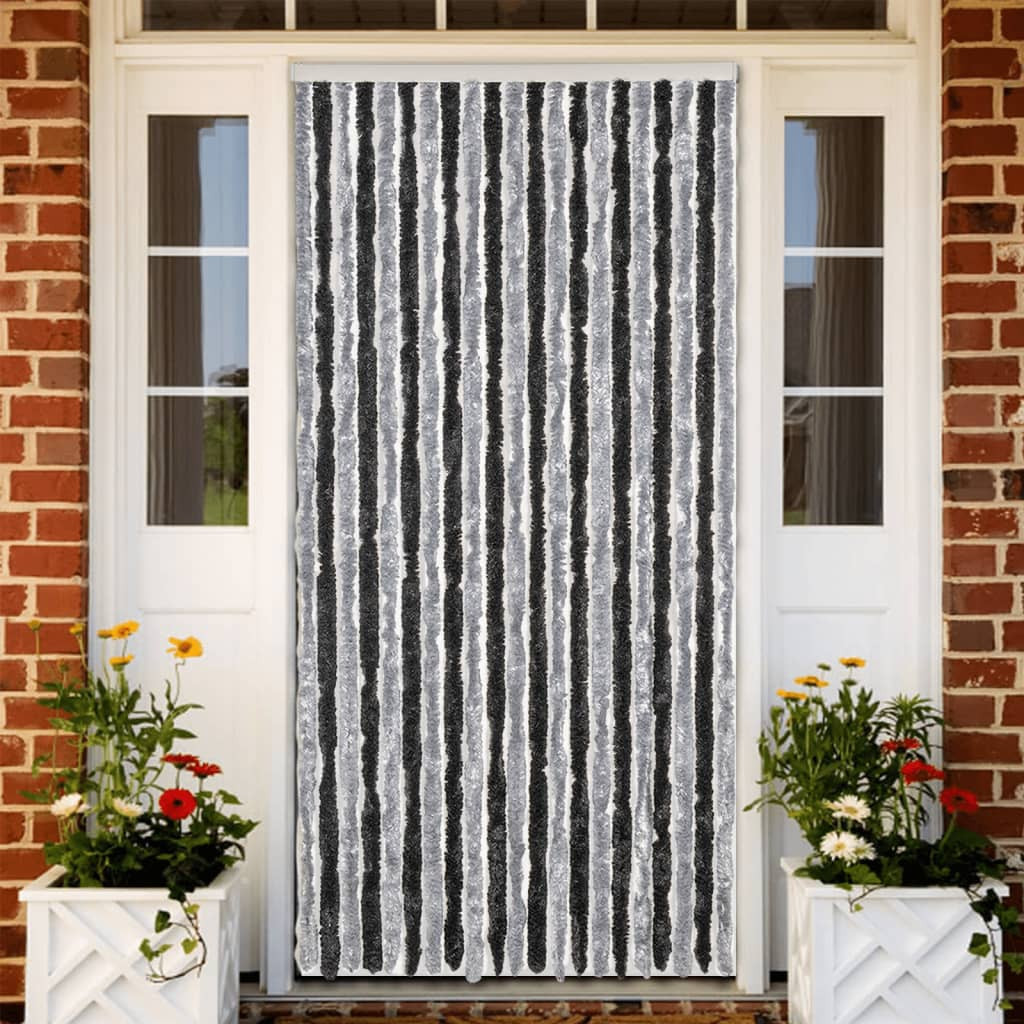 vidaXL Fliegenvorhang Grau und Schwarz 90x200 cm Chenille