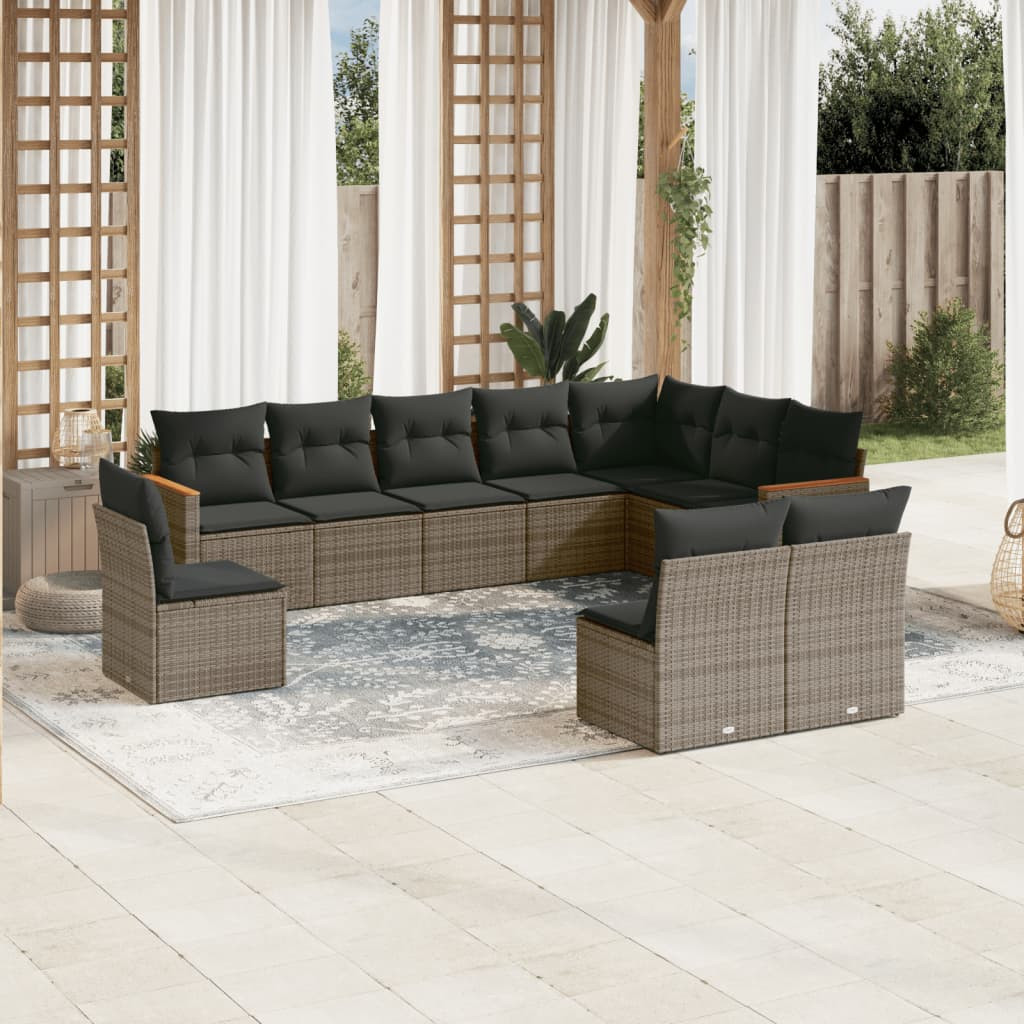 vidaXL 10-tlg. Garten-Sofagarnitur mit Kissen Grau Poly Rattan