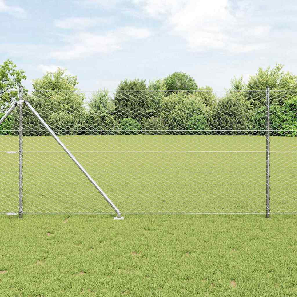 vidaXL Sechseckzaun mit Pfosten 25 x 1,4 m Verzinkter Stahl Silber