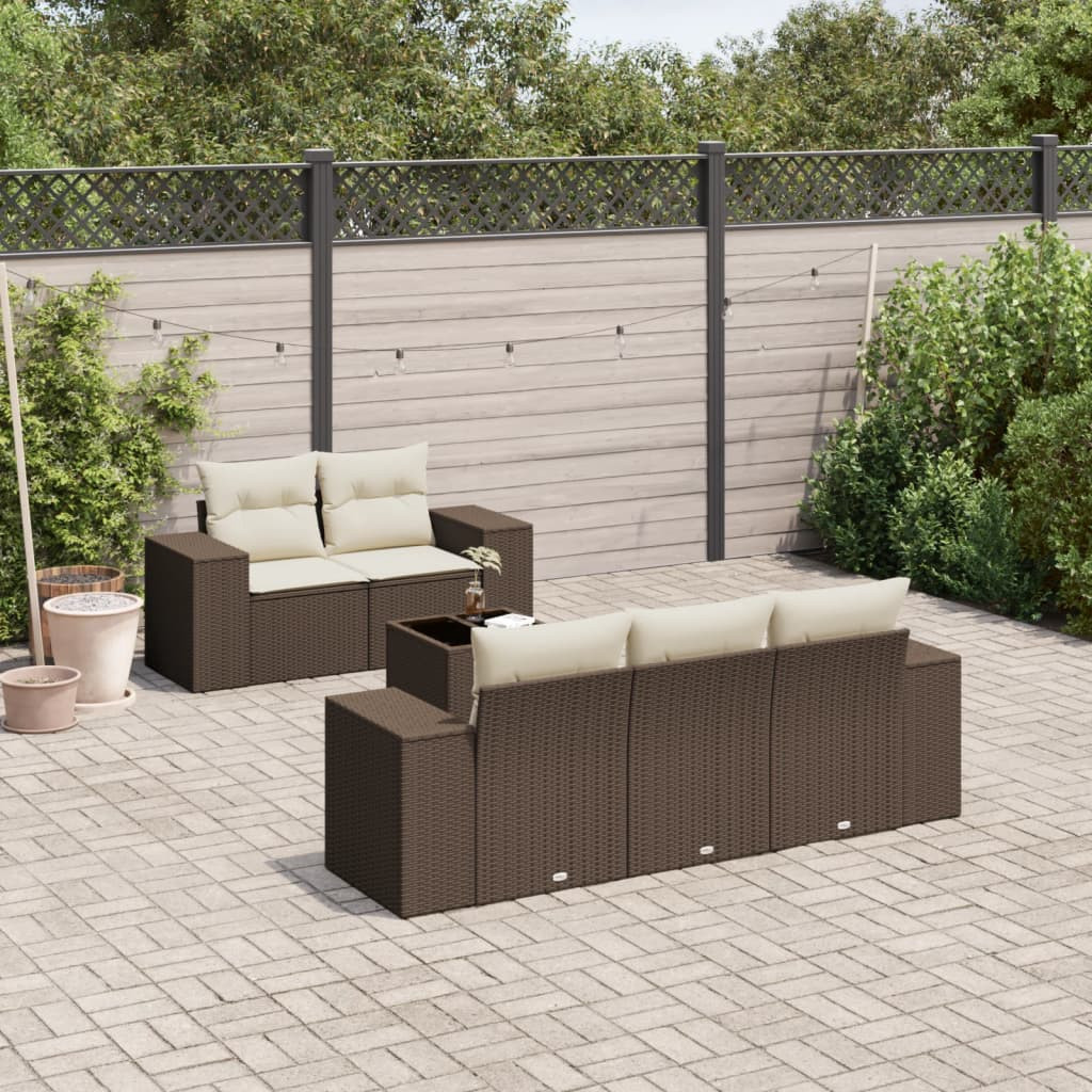 vidaXL 6-tlg. Garten-Sofagarnitur mit Kissen Braun Poly Rattan