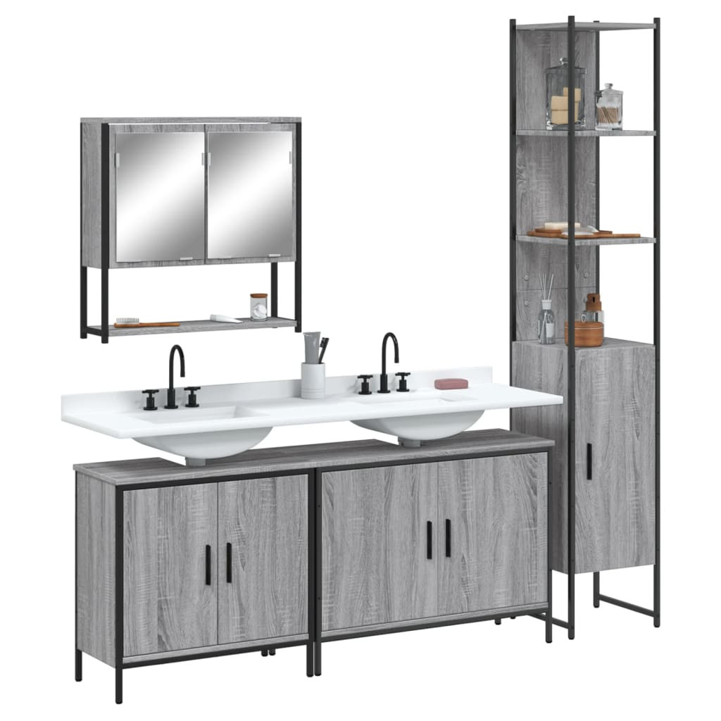 vidaXL 4-tlg. Badmöbel-Set Grau Sonoma Holzwerkstoff