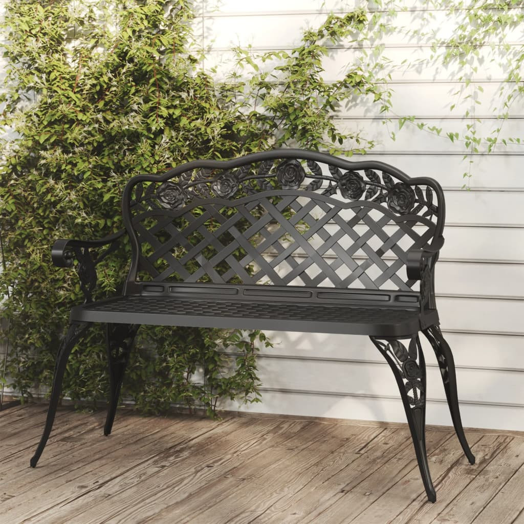 vidaXL Gartenbank 108 cm Aluminiumguss Schwarz
