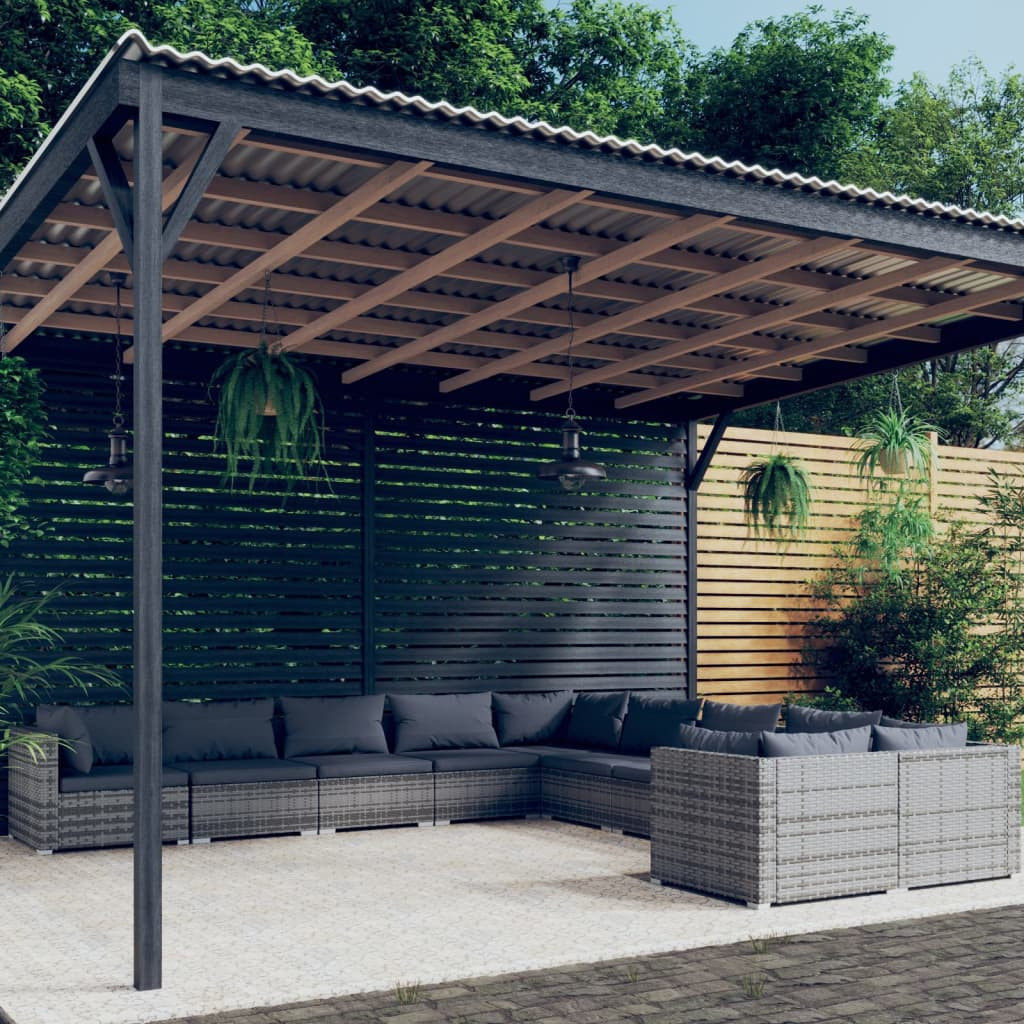 vidaXL 10-tlg. Garten-Lounge-Set mit Kissen Poly Rattan Grau