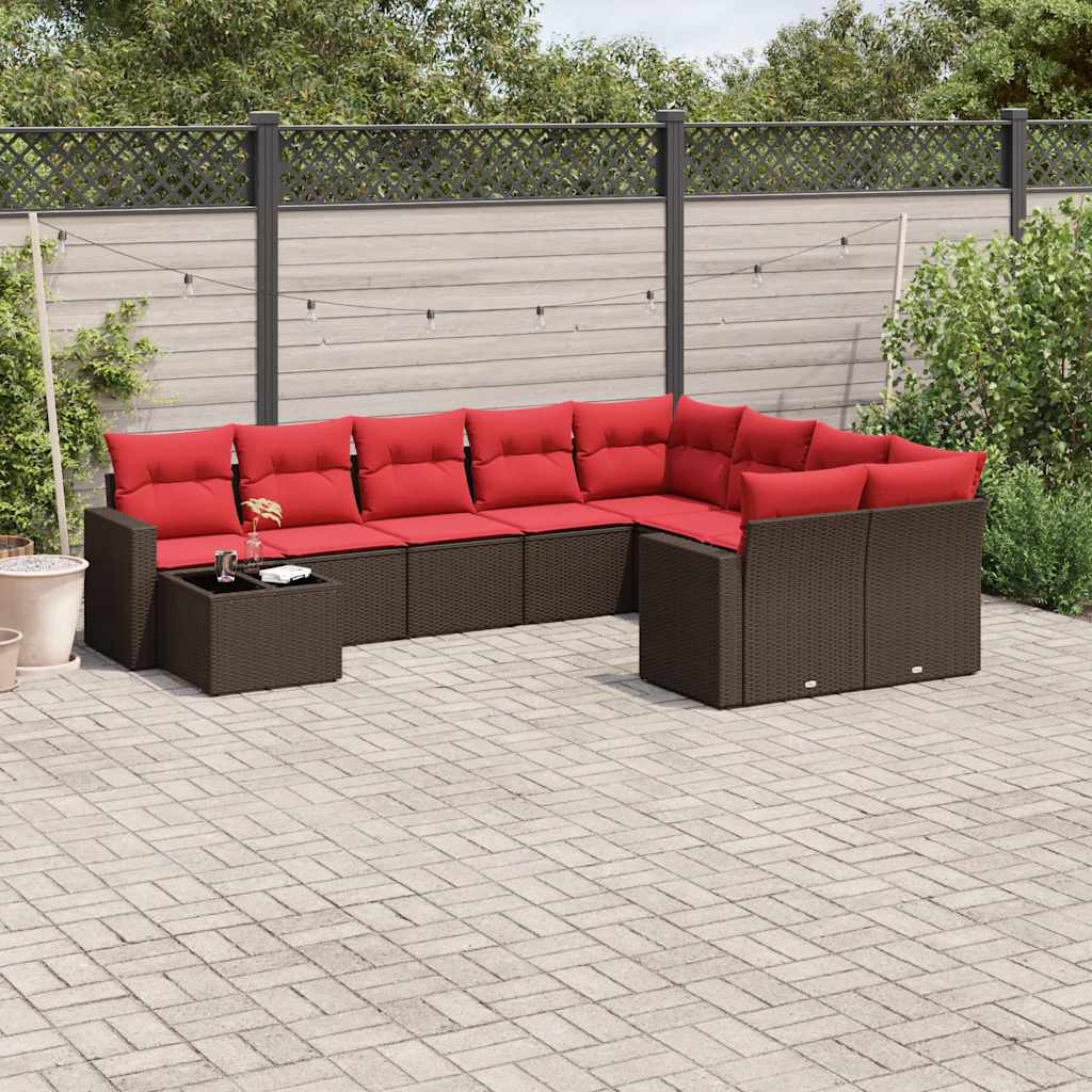 vidaXL 10-tlg. Garten-Sofagarnitur mit Kissen Braun Poly Rattan