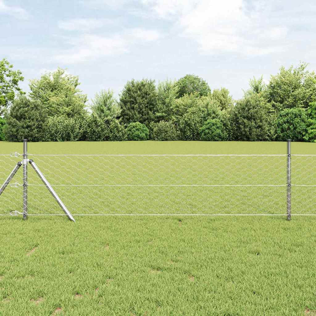 vidaXL Bodenmontierter Sechseckzaun 10 x 0,4 m Verzinkter Stahl Silber