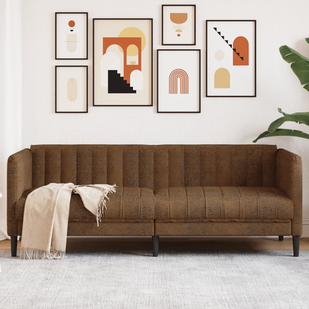 vidaXL 3-Sitzer Sofa Braun Kunstleder Wildleder-Optik
