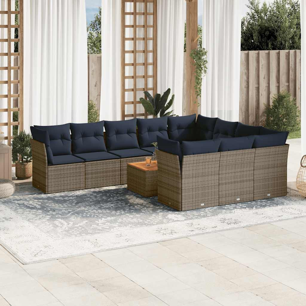 vidaXL 11-tlg. Garten-Sofagarnitur mit Kissen Grau Poly Rattan