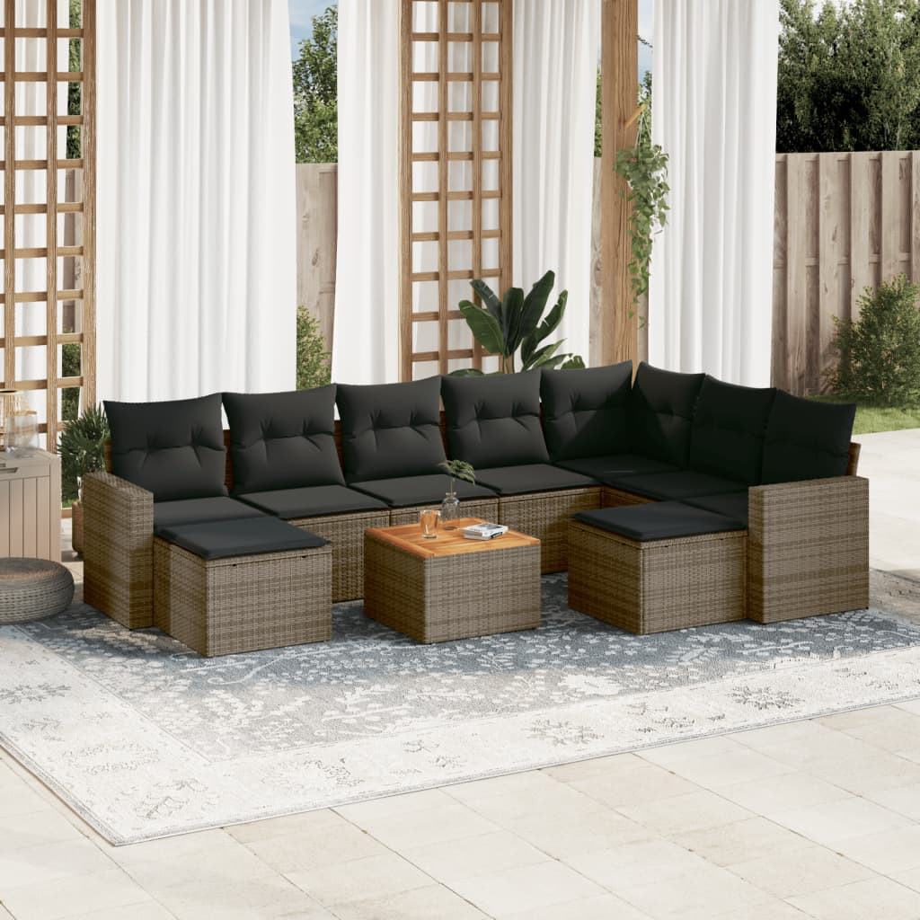 vidaXL 10-tlg. Garten-Sofagarnitur mit Kissen Grau Poly Rattan