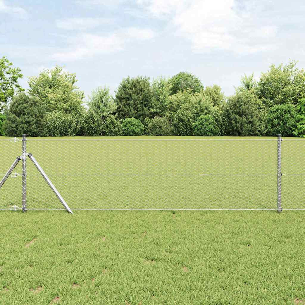 vidaXL Bodenmontierter Sechseckzaun 10 x 0,6 m Verzinkter Stahl Silber