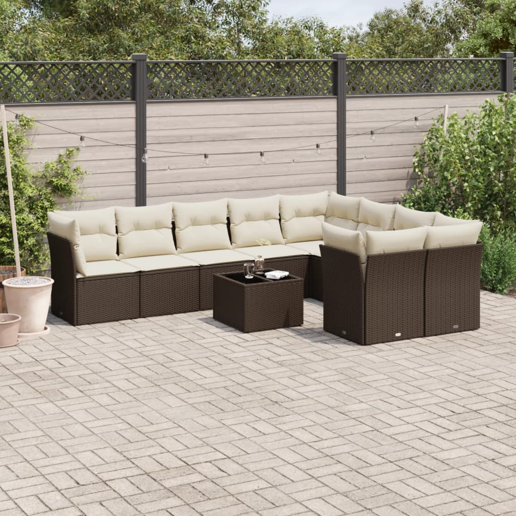 vidaXL 10-tlg. Garten-Sofagarnitur mit Kissen Braun Poly Rattan