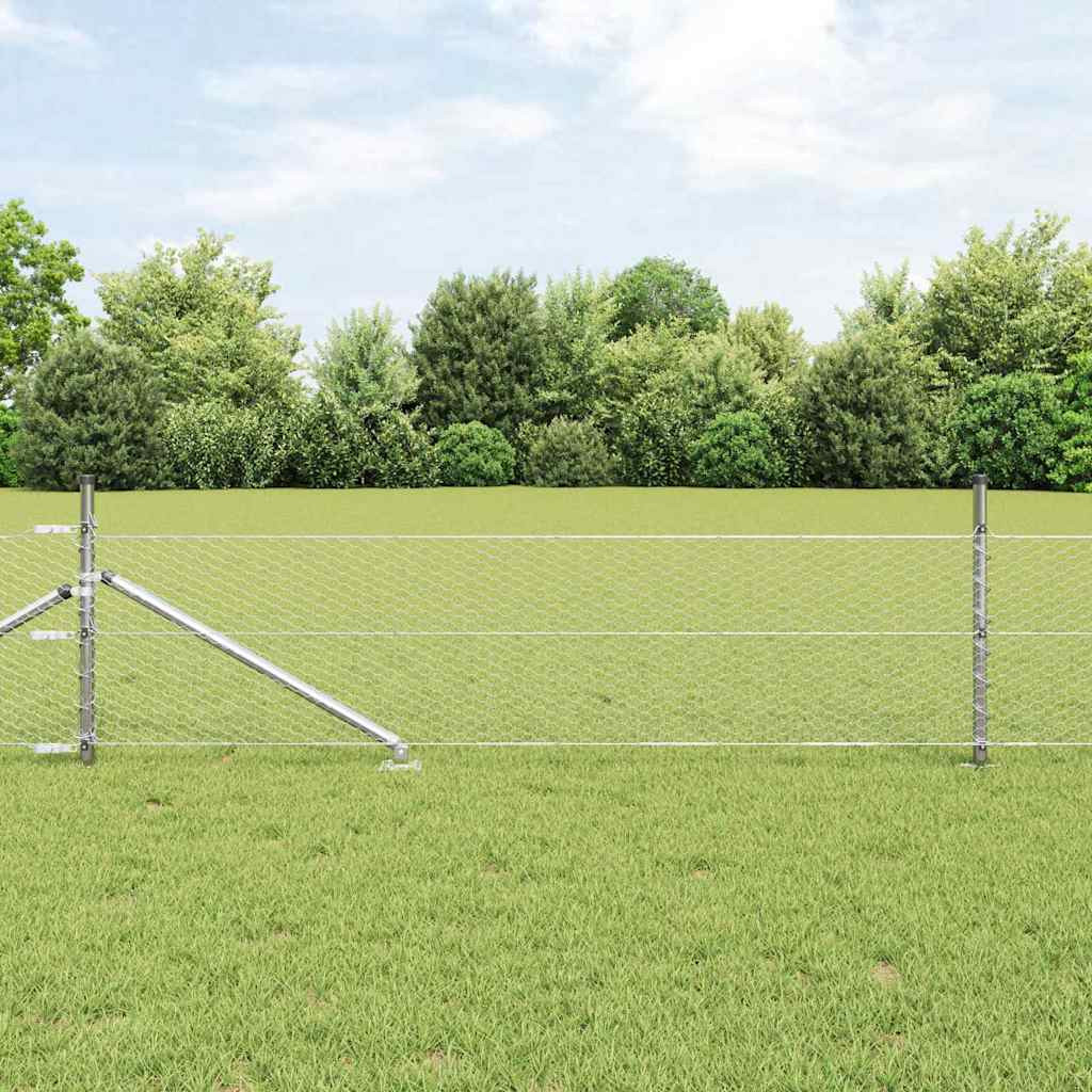 vidaXL Sechseckzaun mit Pfosten 50 x 0,5 m Verzinkter Stahl Silber