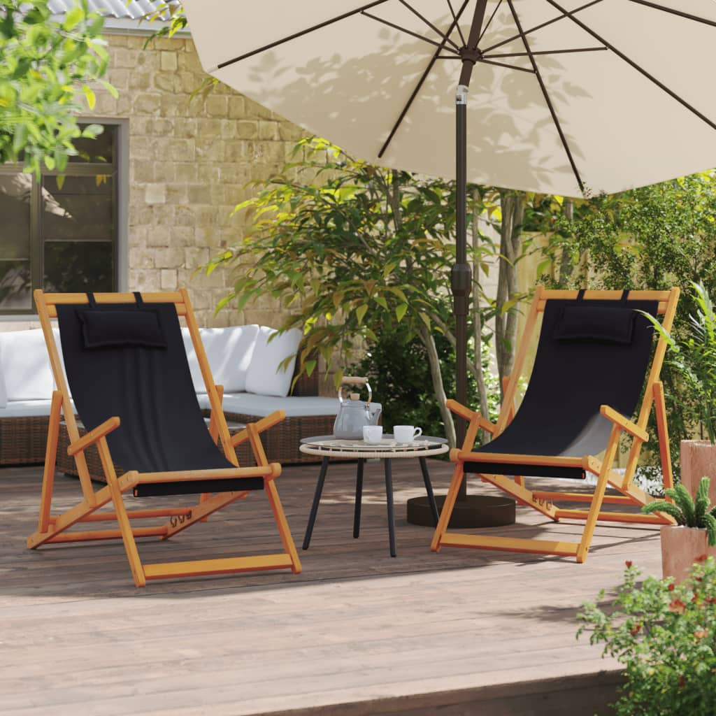 vidaXL Klappbare Strandstühle 2 Stk. Schwarz Stoff