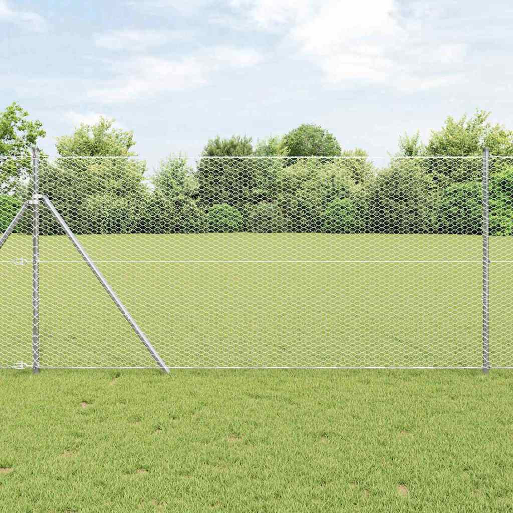vidaXL Bodenmontierter Sechseckzaun 10 x 1 m Verzinkter Stahl Silber
