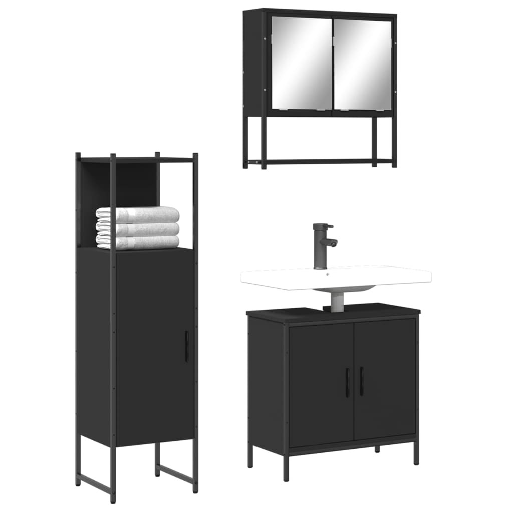 vidaXL 3-tlg. Badmöbel-Set Schwarz Holzwerkstoff