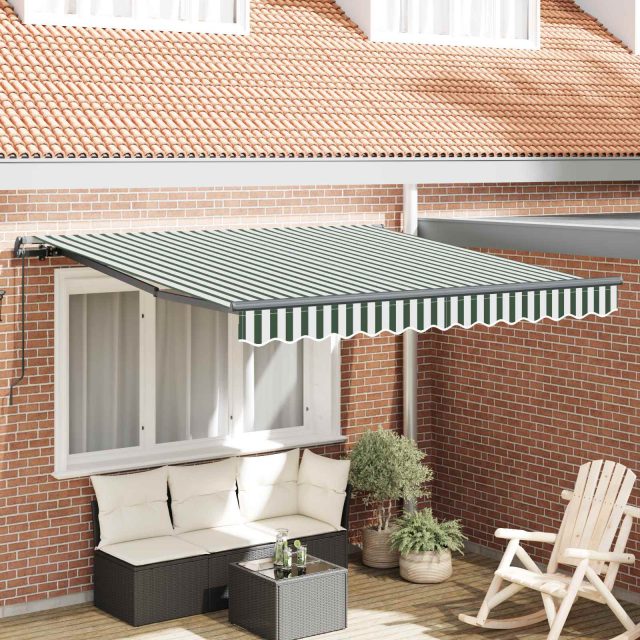 vidaXL Ausziehbare Markise Grün und Weiß 350 x 250 cm