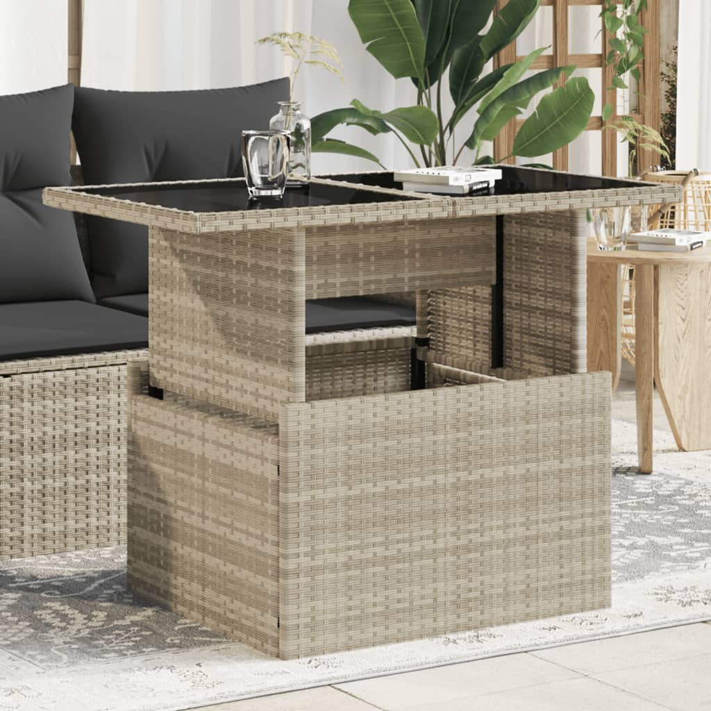 vidaXL Gartentisch mit Glasplatte Hellgrau 100x55x73 cm Poly Rattan