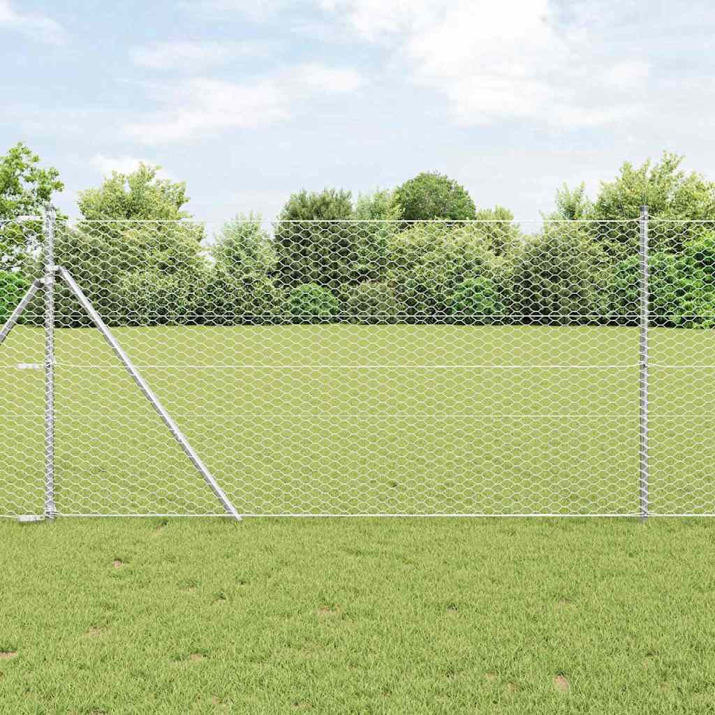 vidaXL Bodenmontierter Sechseckzaun 10 x 1,2 m Verzinkter Stahl Silber