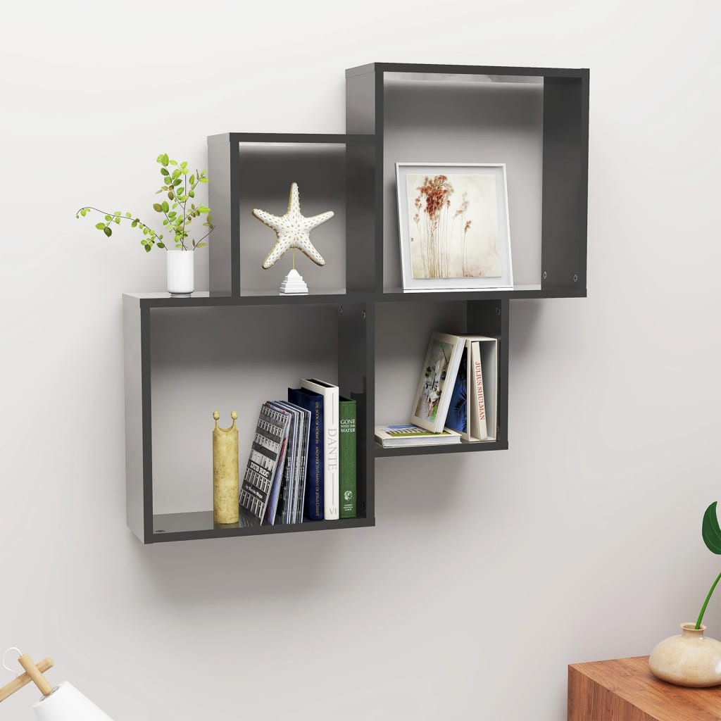 vidaXL Würfelregal Hochglanz-Grau 80x15x78,5 cm Holzwerkstoff