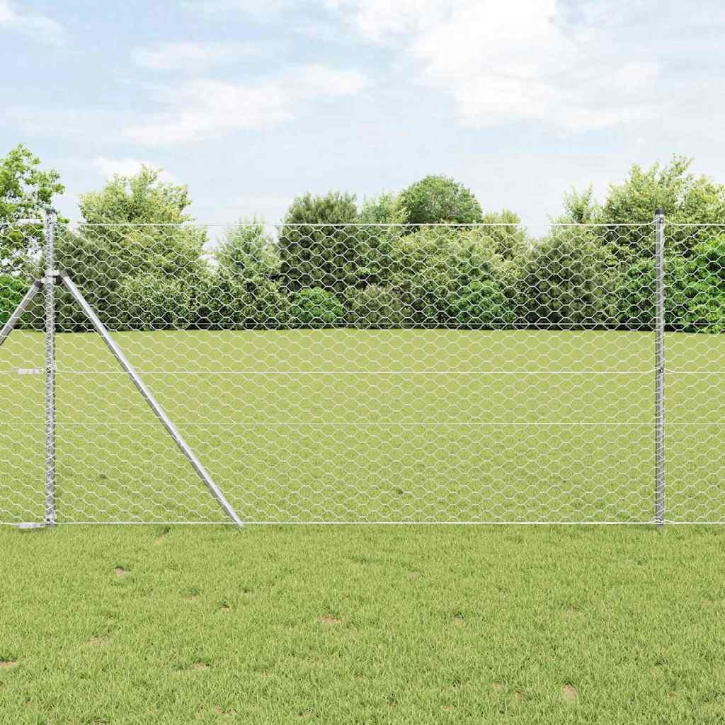 vidaXL Bodenmontierter Sechseckzaun 10 x 1,2 m Verzinkter Stahl Silber