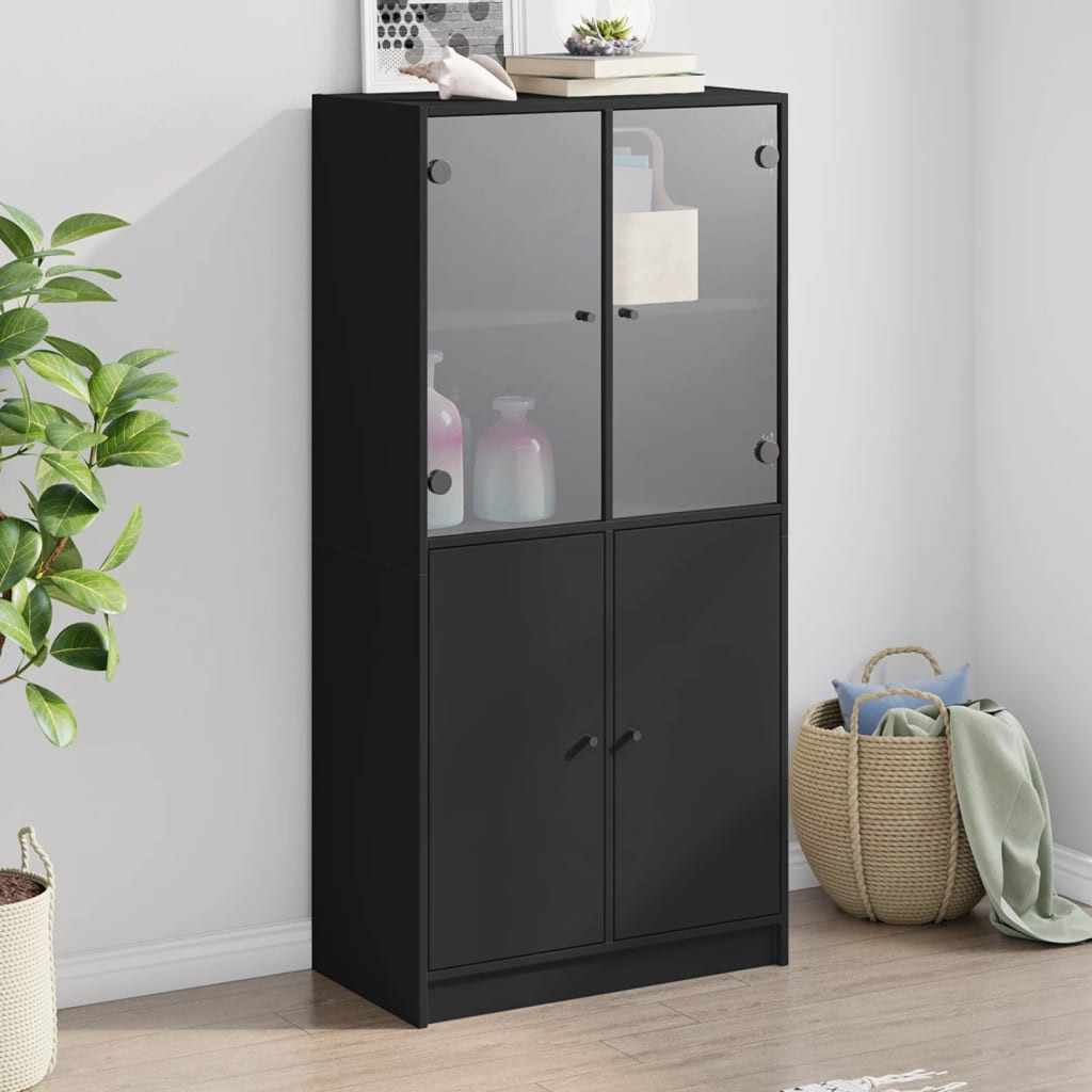 vidaXL Highboard mit Türen Schwarz 68x37x142 cm Holzwerkstoff