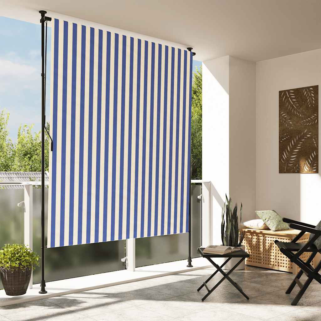 vidaXL Außenrollo Blau und Weiß 150x270 cm Stoff und Stahl
